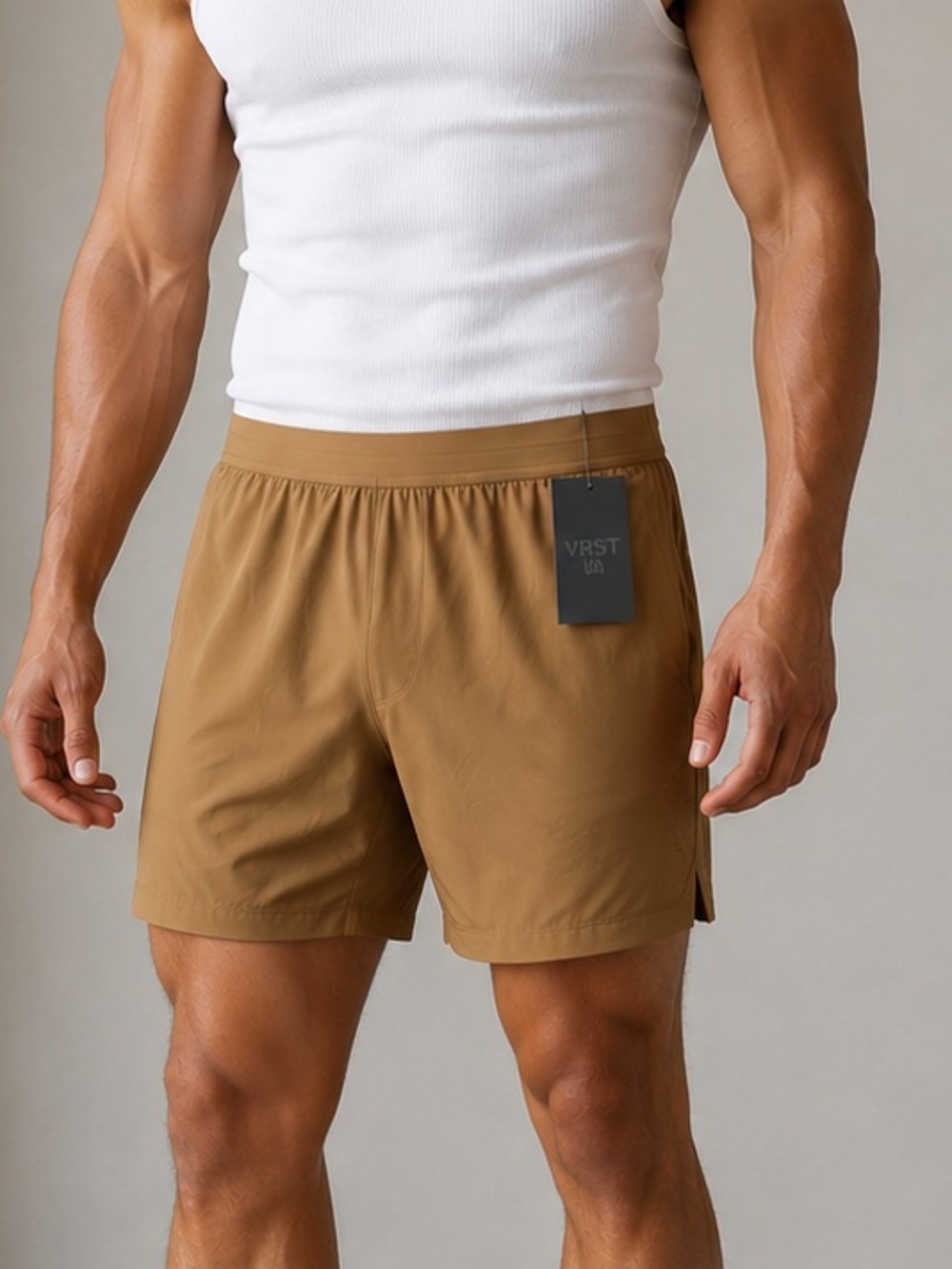NWT VRST Men’s Athletic Training Shorts XXL Tan Lightweight Performance Shorts